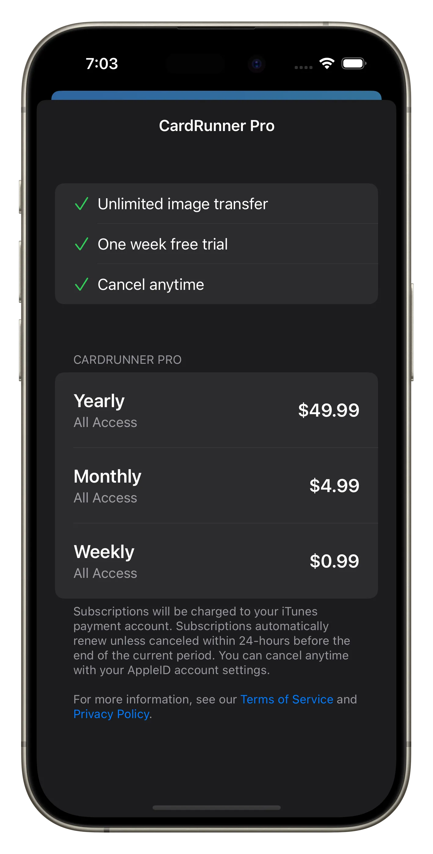 CardRunner Pricing Screenshot